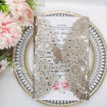 10pcs Glitter Butterfly Wedding Invitation Cards, Wedding Birthday Party Invitation Decoration Supplies Gift - 10pcs - View 4