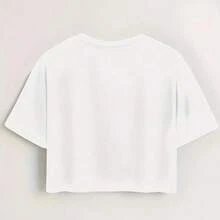 230g  Sexy Short Sleeve Tight Crop Top  Letter And Star Pattern Print, Regular Fit, Crew Neck, Slight Stretch Fabric, Multiple Sizes S-XL, Summer Outfit - trắng - Xem 2