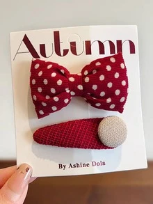 2个布艺蝴蝶花朵发夹，刘海发夹，蝴蝶发饰 - 彩色 - 查看 5