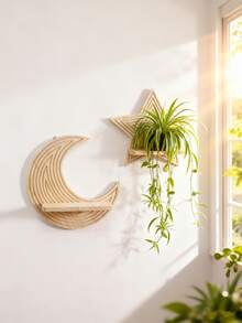 1 chiếc kệ gỗ treo tường hình Mặt Trăng & Sao, phong cách Boho, thích hợp để đựng cây cảnh, pha lê và đồ trang trí nhỏ, trang trí tường bằng gỗ tối giản cho phòng ngủ, phòng khách và phòng trẻ em, kệ chòm sao phong cách Dark Academia, quà tặng cho người yêu cây cảnh và người sưu tầm pha lê, giá đựng đồ treo tường phong cách Bohemian. - Nhiều màu - Xem 5