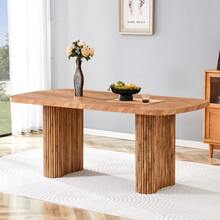 Mesa de comedor color nogal con pedestal arqueado – dimensiones 180*90 cm, multifuncional para comedor y zona de recepción en el hogar moderno, diseño elegante - madera - Ver 3