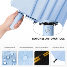 AMOROSA 1 pieza Paraguas Automático Plegable con 24 Varillas Reforzadas,Súper Resistente al Viento,Protección UV para Sol y Lluvia,Sombrilla Portátil Ideal para Verano,Viajes,Oficina y Uso Diario - Celeste - Ver 6