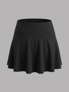 女士夏季薰衣草色和黑色运动瑜伽休闲百褶裙短裤，春季运动迷你裙 - 黑色 - 查看 4