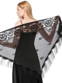 1件新款蕾丝披肩，蕾丝三角围巾披肩，新娘伴娘婚礼礼服派对披肩 - 彩色 - 查看 2