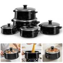 5PCS Induction Non Stick Enamelware Cookware Cooking Pots Pan With Lids Set, Black - View 12