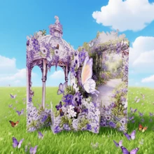 1pc Purple Flower Birthday Greeting Card, 3D-Fake Butterflies Flowers Greeting Card With Envelope, Best Gift For Family And Friends, For Garden Decor, Family And Friends, Suitable For Anniversary, Wedding, Easter, Graduation Season, Mother's Day, Bridal Shower, Birthday, Thank You - Stationery,Christmas - Multicolor - View 5