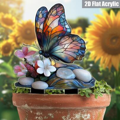 2D Flat Classic Style Acrylic Butterfly Garden Stake, Animal Themed Decor For Ground Installation, Suitable For Outdoor, Planters, Lawn, Patio - Graduation Gift, No Power Or Battery Needed, Garden Ornament, Suitable For Thanksgiving, 4 Seasons Gifts To Meet 11 Holidays
