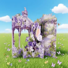 1pc Purple Flower Birthday Greeting Card, 3D-Fake Butterflies Flowers Greeting Card With Envelope, Best Gift For Family And Friends, For Garden Decor, Family And Friends, Suitable For Anniversary, Wedding, Easter, Graduation Season, Mother's Day, Bridal Shower, Birthday, Thank You - Stationery,Christmas - Multicolor - View 7