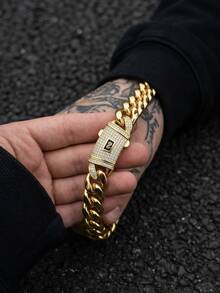 14K Gold Plated Cuban Link Chain Necklace And Bracelet Set S Clasp Hip Hop Gold Chain For Men - Nhiều màu - Xem 11