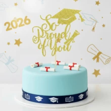 1个“为你骄傲”蛋糕装饰插牌，2026届毕业典礼装饰，祝贺毕业派对用品，优雅闪亮毕业蛋糕插牌，适用于高中、大学毕业庆祝活动 - 新款為你驕傲 - 查看 12