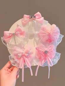 1pc Lace Bow Hair Clip, Ethereal Big Bow Veil Ribbon Hair Accessory, Sweet And Gentle - Multicolor - View 3