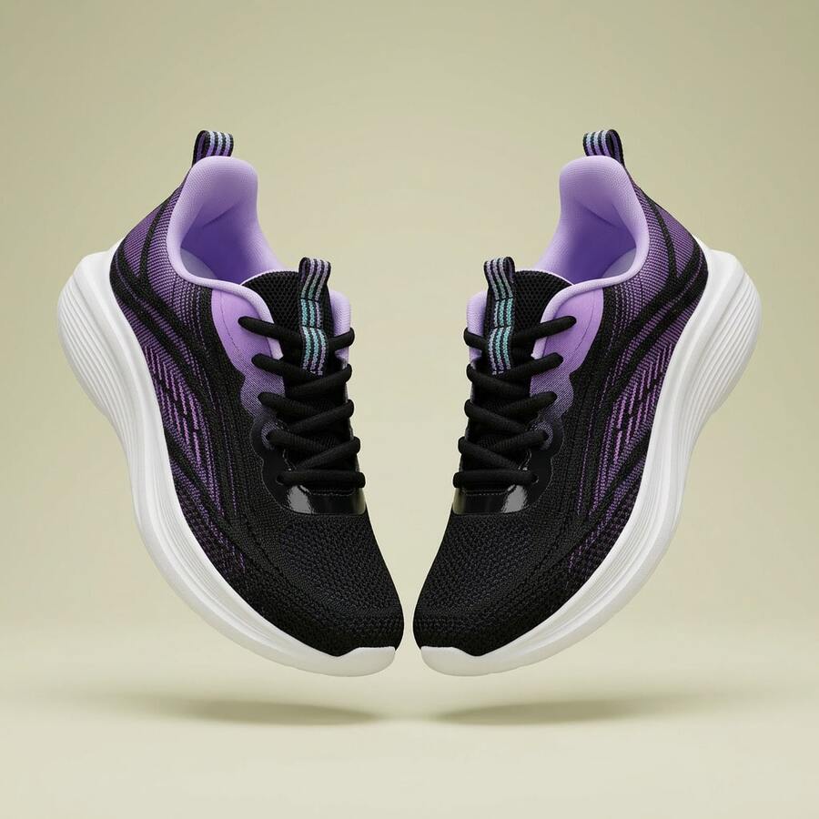 Tenis de mujer casuales de malla transpirable con suela de goma suave, zapatos para mujer deportivos ligeros con diseño de cordones, tenis deportivos para mujer con amortiguación y suela gruesa antideslizante, zapatillas deportivas cómodas para correr o caminar estilo de moda versátil y funcional. - Negro - Ver 1