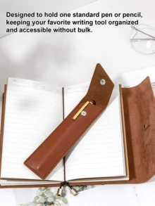 1pc Minimalist Leather Pen Case, Designed With Japanese/Korean Style Clip-On Storage Box For Ballpoint Pens, Fountain Pens And Button Stationery, Convenient And Practical Storage, Ideal For Students And Office Supplies, Essential Back-To-School Item - Simple Leather Pen Case - View 3