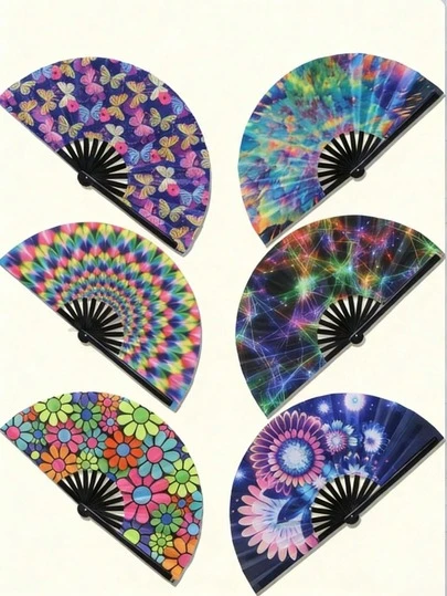 قطعة واحدة، مروحة يد كبيرة للرقص تحت الأشعة فوق البنفسجية، ذات أضلاع من البامبو، مناسبة لحفلات الرقص والموسيقى والهدايا