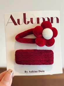 2个布艺蝴蝶花朵发夹，刘海发夹，蝴蝶发饰 - 彩色 - 查看 6