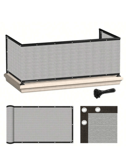 150GSM Heavy Duty Privacy Screen Fence, Windscreen Shade Cloth With Grommets UV Protection, Suitable For Apartment, Patio, Backyard, Pool, Porch, Includes 50 Zip Ties (1 Piece, Gray)