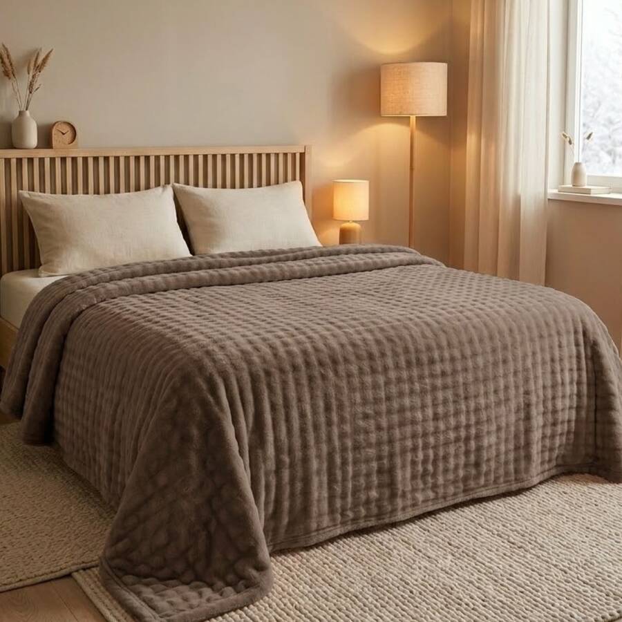 Hypoallergenic Microfiber Blanket, Super Soft, Thick Winter Blanket, 3D Effect, Comfortable, For Queen And King Sizes. - Rỉ Nâu - Xem 1