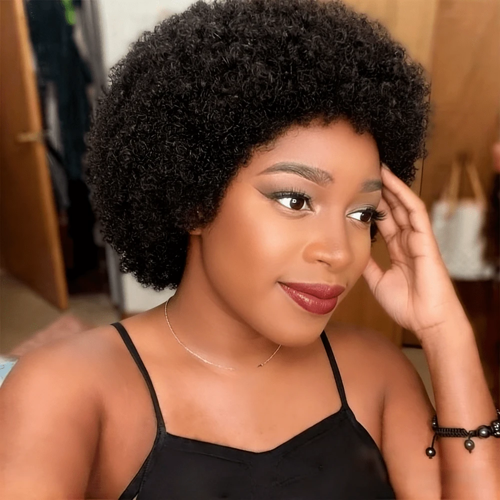 Tóc giả ren phía trước kiểu Afro Kinky 8 inch 13x4, mật độ 180%, làm từ tóc thật, không rụng, có thể sử dụng hàng ngày. - SNatural - Xem 1