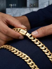 14K Gold Plated Cuban Link Chain Necklace Smooth S Clasp Gold Chain For Men - 彩色 - 查看 6
