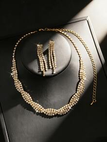 奢华波浪项链及长流苏耳环两件套，精致小众派对礼服配饰 - 波浪套裝 - 查看 5