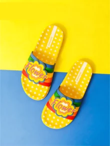 1双彩虹花朵字母PVC模压拖鞋，适合夏季散步、度假、通勤等场合，是一款充满活力的夏季时尚单品。 - 黃花flower拖鞋 - 查看 2