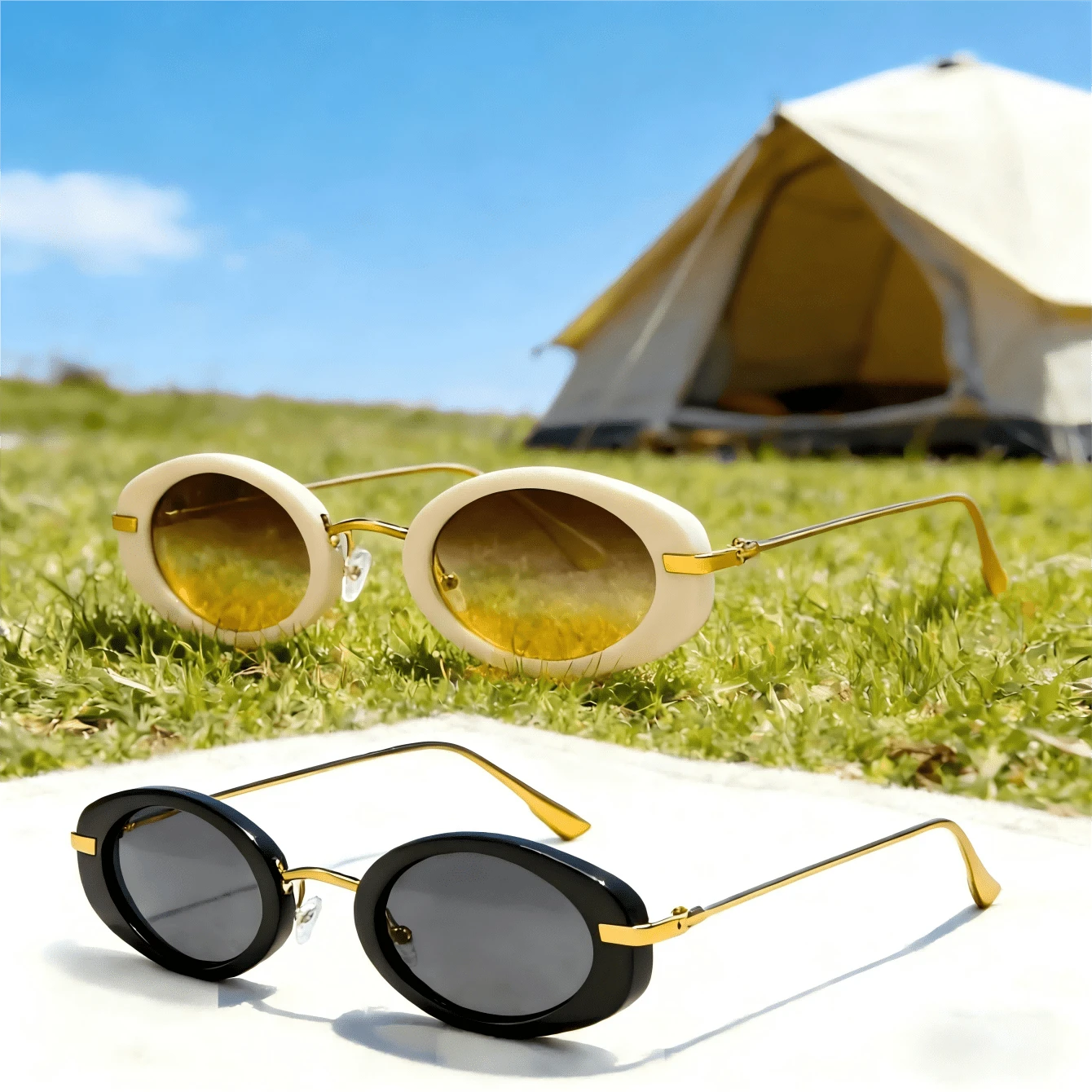 2 Pairs Oval Fashionable Eyeglasses, Flattering, Versatile Gold Rimmed Glasses For Spring/Summer - Multicolor - View 1