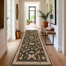1pc Natural Style Decorative Rug, Designed With Mushroom And Insect Patterns, Suitable For Hallway, Kitchen Or Living Room Complex Designed Floor Mat, Applicable For Hallway Runner, Carpet, Area Rug, Mat, Home Decor, Area Carpet, Living Room Area Rug, Living Room Home Decor, Room Decor, Washable Carpet - Multicolor - View 3