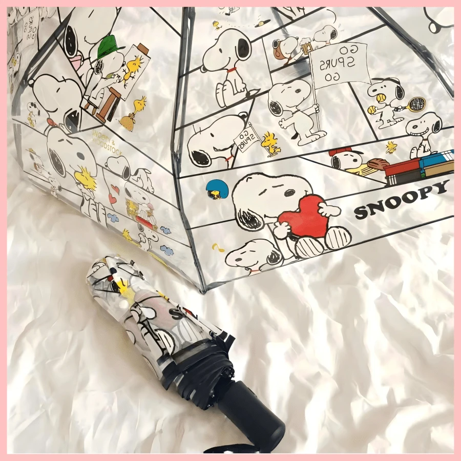 SNOOPY 1pc Foldable Transparent Umbrella, Cute Cartoon Pattern Ladies Umbrella, Portable & Lightweight Daily Use Umbrella - Multicolor - View 1