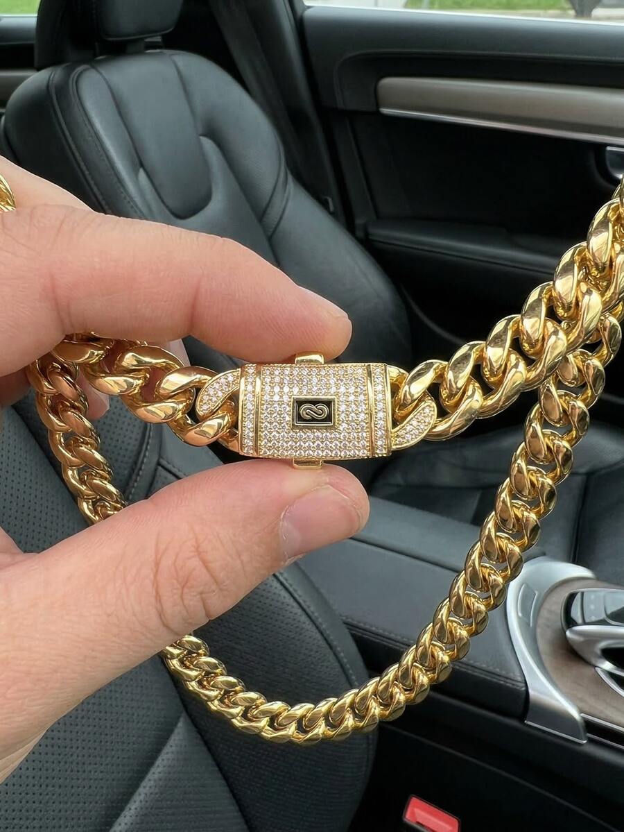 14K Gold Plated Cuban Link Chain Necklace And Bracelet Set S Clasp Hip Hop Gold Chain For Men - Nhiều màu - Xem 1