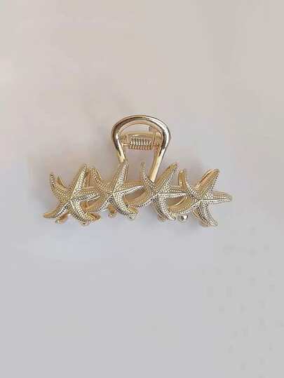 1pc Exaggerated Seashell Alloy Fashion Starfish Hair Clip, Minimalist Shark Bangs Clip, Medium Size Hair Accessory