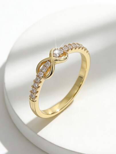 Charm-In Anello in rame placcato oro 18K con simbolo dell'infinito e zirconi cubici | Design a nodo eterno | Regalo perfetto per anniversario e San Valentino