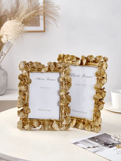 Marco de fotos decorativo con hoja de ginkgo dorada, estilo vintage para decoración del hogar, adorno de escritorio para sala de estar y dormitorio, marco para aniversario de boda, regalo creativo para mujeres y parejas