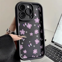 Esta funda para teléfono con estampado de mariposas y corazones morados es compatible con Apple  16E/15/14/13/12/11/PRO/PLUS/PROMAX/MINI, S/A/M/NOTE, S/G/EDGE/E, Transition Spark/HANTOM/CAMON/INFINIX, Honor 400/PLAY/X/Y, OPPO Reno/A/F, 14/Redmi/POCO/NOTE y otros modelos. Está hecha de TPU transparente, sencillo, elegante y duradero. Es una opción ideal para San Valentín, Halloween, Navidad, para uso personal o como regalo. - Negro - Ver 1