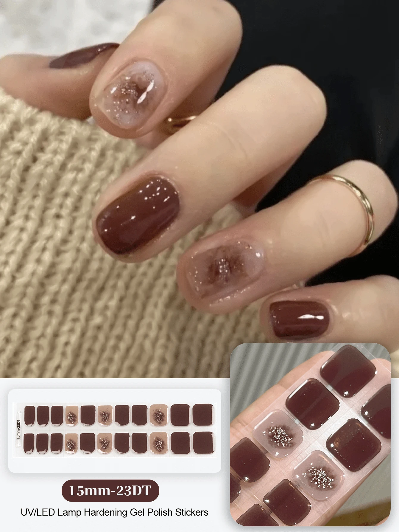 Tiras de gel de uñas semi curadas, 20 piezas de envoltorios de calidad de salón de larga duración, pegatinas de gel de uñas de fácil aplicación y remoción con luz UV