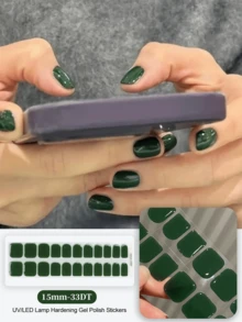 20pcs Semi-Cured Gel Nail Strips, Durable Salon-Grade Nail Stickers, Easy To Apply And Remove, Requires UV Lamp Curing - Green - View 8