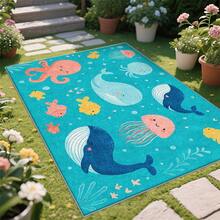 1件海洋主题可爱鱼、鲸鱼和其他海洋生物图案，适用于浴室地垫、入口地毯、客厅地毯、走廊地毯、卧室地毯、厨房地垫、阳台地毯。 - 彩色 - 查看 4