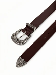 1pc Women's Classic Fashion Punk Western Style Denim Decorative Belt - Mocha Brown - View 3