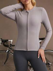 Maillot de ciclismo de alta elasticidad a rayas, ajuste ceñido, transpirable, que absorbe la humedad, para bicicleta de carretera, primavera/verano, para mujer - Gris - Ver 2