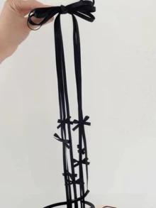 2pcs Long Ribbon Bow Hairpin Ballet Style Hairpin Side Clip Bangs Clip Hair Accessories Headdress - Black - View 4