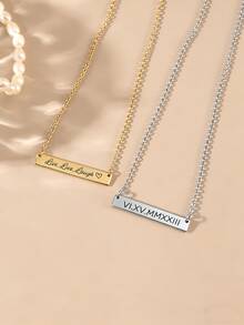 1 pieza Collar de barra minimalista personalizable con nombre o texto, joyería de acero inoxidable, collar de mujer, collar personalizado, collar con nombre personalizado, se puede grabar con nombre o texto, fecha, collar de fecha, regalo de cumpleaños, regalo de Navidad personalizado, regalo de Halloween, regalo de aniversario, adecuado para regalos personalizados para familiares, parientes o mejores amigos - Multicolor 2 - Ver 3