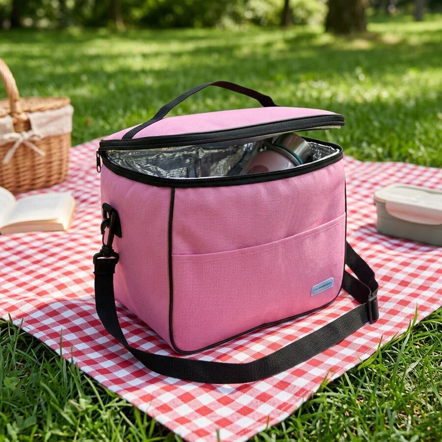 Large Capacity Thermal Lunch Bag, Portable And Multifunctional, 33cm X 22cm X 24cm, With Adjustable Shoulder Strap For Carrying Lunch To Work, School, Picnics, Camping, And Travel. Waterproof Handheld Cooler With Aluminum Lining To Keep Food Hot Or Cold. Available In Various Colors For Adults And Children. The Perfect Solution For Everyday Use, Keeping Your Meals Fresh. - 粉色 - 查看 1