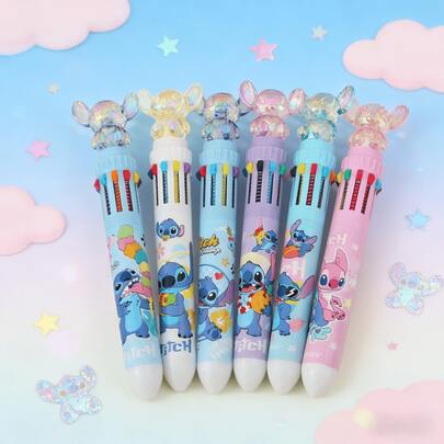 1/2/3/4/5/10 قلم بولي كريستال متعدد الألوان 10 في 1 بتصميم ستيتش - قلم كرة جميل قابل للسحب - قرطاسية وهدية جذابة للطلاب