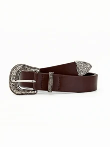 1pc Women's Classic Fashion Punk Western Style Denim Decorative Belt - Mocha Brown - View 5