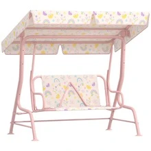 AIYAPLAY Columpio de Jardín Exterior para Niños de +3 Años Balancín de Jardín Exterior de 2 Plazas con Toldo Ajustable Arnés de Protección y Estampados Bonitos 112x75x120 cm - Rosa - Ver 11