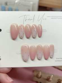 10pcs Pure Handmade Press On Nails Long Ovap Nail Pink And White Gradient Nails With Bow Tie And Dots Cute Fancy Pain Y2k Gentle Stroble Flash Temperament For Women And Gril,Spring Summer Fall Winter,Holiday And Dailys Life Use - Pink - View 2
