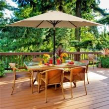 Butterslay 9FT Outdoor Umbrella 6 Ribs Market Umbrella With Push Button Tilt Patio Table Umbrella Garden Weather-Resistant Canopy, Shade 4 To 6 People, Easy Assembly, Grey/Navy Blue/Orange/Red/Royal Blue/Sky Blue/Tan/Turquoise/Yellow/Burgundy/Black/Brown/Cream/Dark Green/Grass Green - Tan - 查看 2