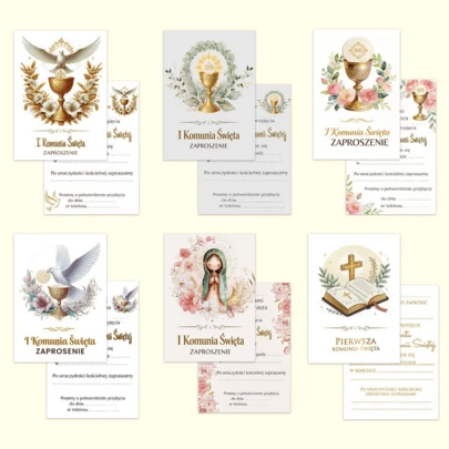 20 بطاقة دعوة للقربان المقدس الأول، تصاميم متعددة (حمامة، كأس، زهور، كتاب مقدس وصليب وغيرها)، بطاقات قابلة للتعبئة، مناسبة للاحتفال الديني، التجمع العائلي، مدرسة الأحد والاحتفال المقدس
