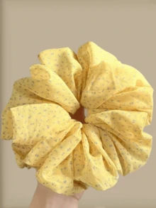 1pc Apricot Yellow New French Floral Chiffon Large Intestine Hair Ring Gentle High-End Meatball Head Rope Hair Rope Flower Plate Hair Girl - Yellow - View 3