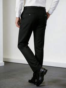 1pc Men's Fashion Business Casual Suit Pants, Spring/Summer Men's Slim Fit Straight Leg Minimalist Suit Pants - Black - View 2