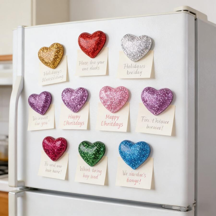 12 pièces/6 pièces/3 pièces Aimants réfrigérateur en forme de cœur brillants - Aimants de réfrigérateur pailletés convenant pour les tableaux blancs et les cuisines, décoration de bureau mignonne, cadeau de la Saint-Valentin pour elle, fournitures pour la maison - multicolore - Voir 1